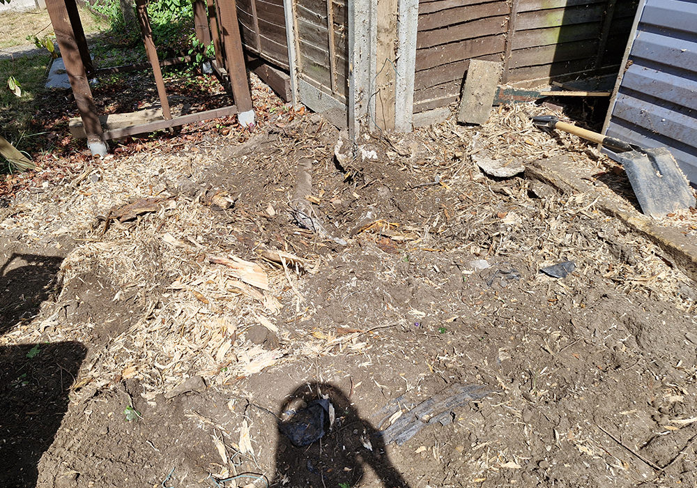 Garden after large tree stump removed and ground levelled